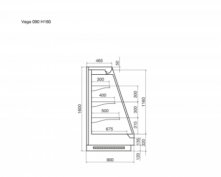 Полувертикальные пристенные витрины VEGA 090 H160
