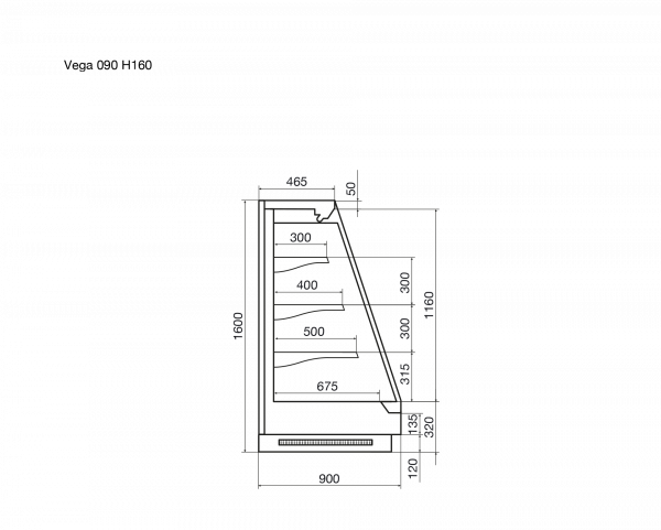 Полувертикальные пристенные витрины VEGA 090 H160