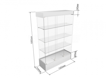 Витрина стеклянная с дверками (подиум — 300 мм) 1252 мм