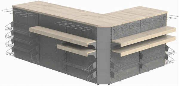 Кассовый модуль угловой правосторонний 2200х1500мм, h=950 мм